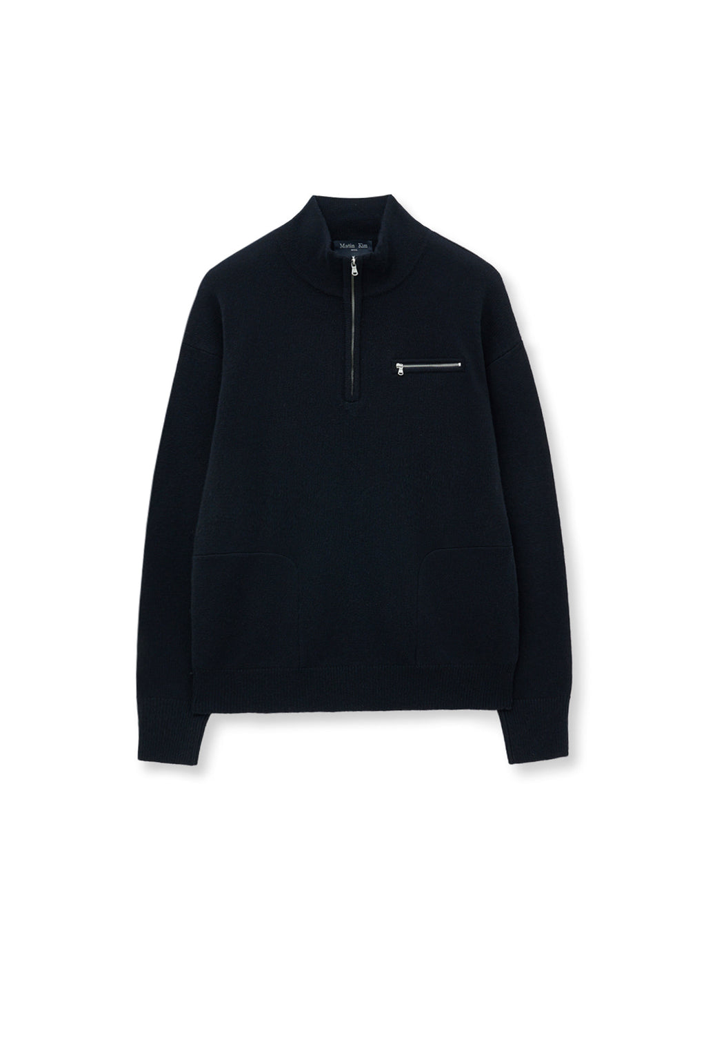 Matin Kim - Back Logo Half Knit Zip Up Pullover (Navy) product image 10 | TRAB K-Fashion Australia