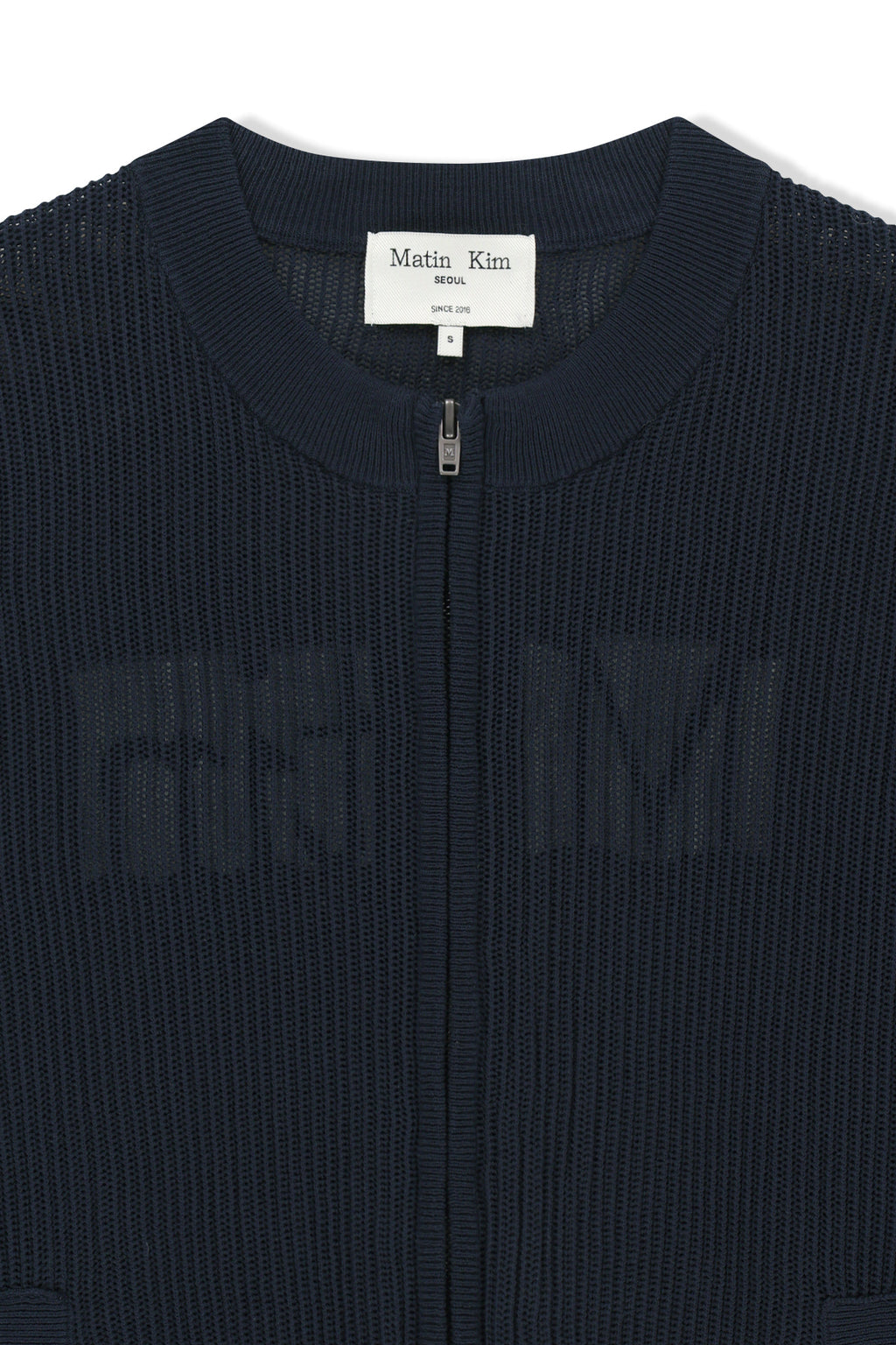 Matin Kim - Back Logo Jacquard Mesh Knit Zip Up (Navy) product image 4 | TRAB K-Fashion Australia