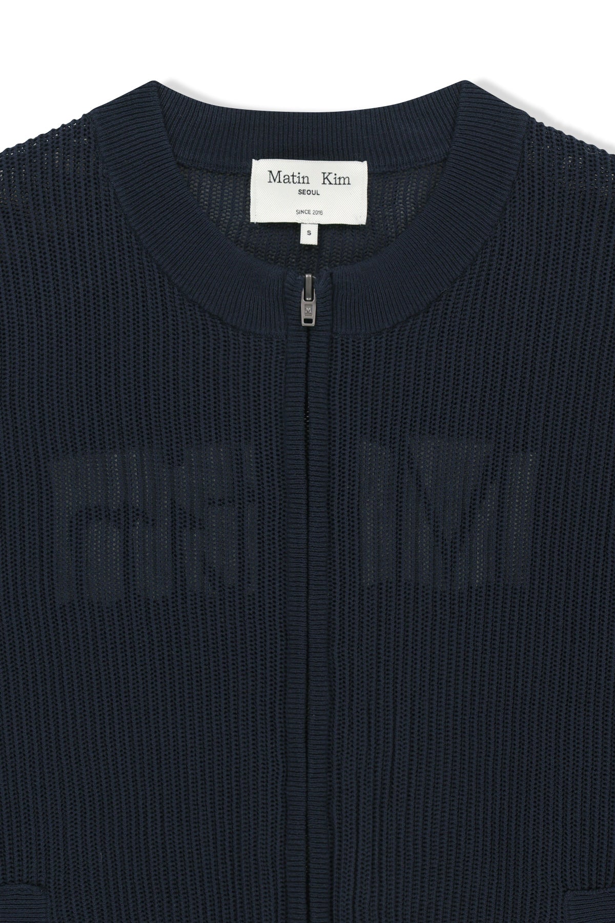 Matin Kim - Back Logo Jacquard Mesh Knit Zip Up (Navy) product image 4 | TRAB K-Fashion Australia