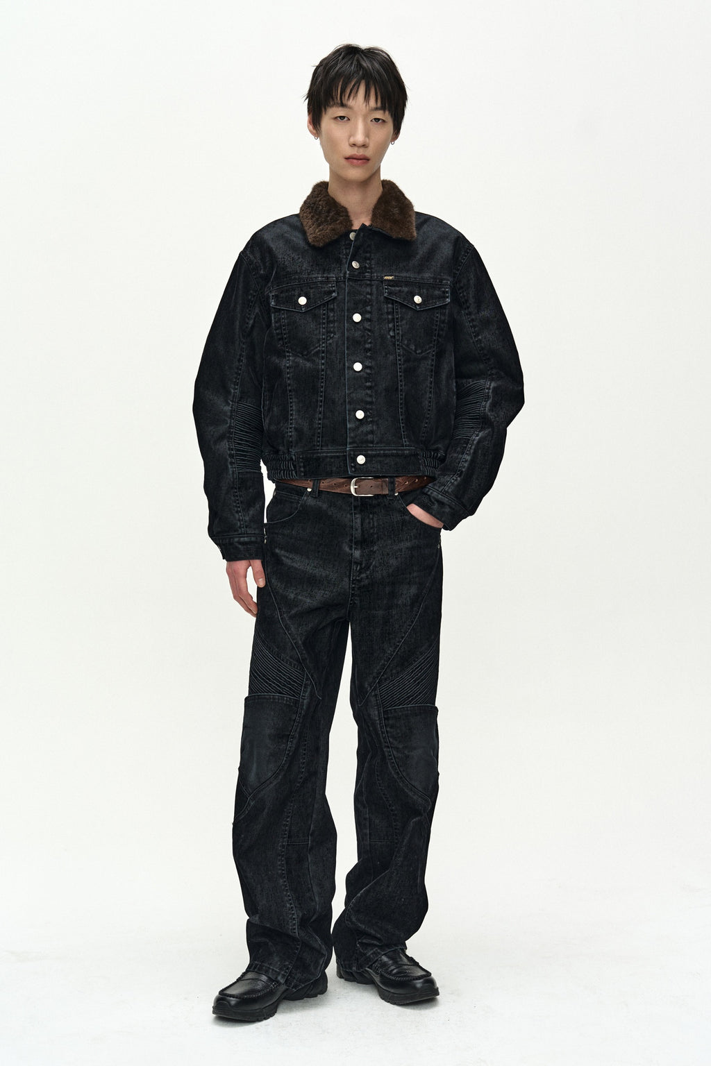 Andersson Bell - Unisex Rodeo Biker Wide-Leg Jeans (Black) product image 2 | TRAB K-Fashion Australia
