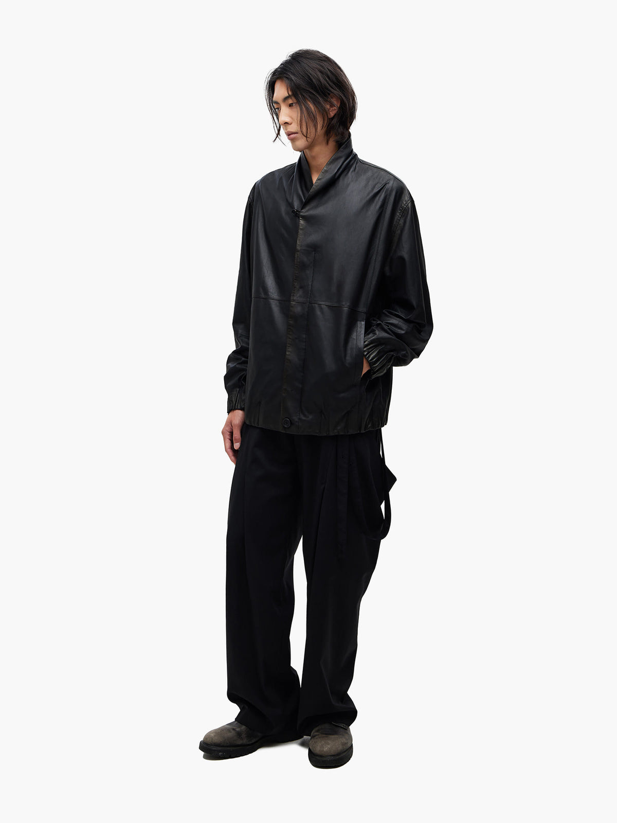 Jiyong Kim - Goat Skin Shawl-Collar Bomber (Black) product image 1 | TRAB K-Fashion Australia