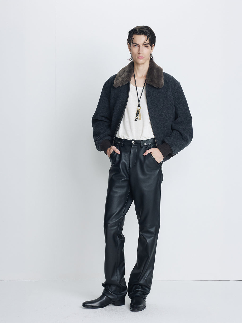 Tonywack - Brushed Wool Flannel Shearling Blouson (Charcoal Anthracite) product image 1 | TRAB K-Fashion Australia