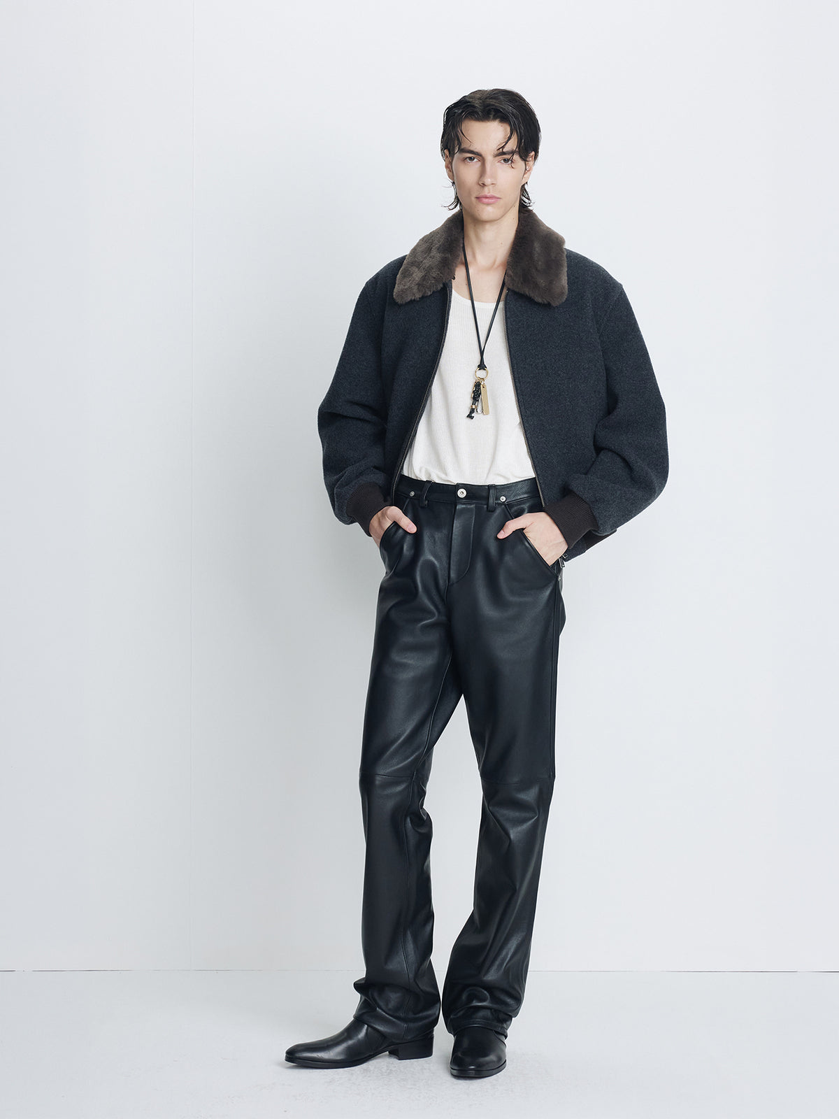 Tonywack - Brushed Wool Flannel Shearling Blouson (Charcoal Anthracite) product image 1 | TRAB K-Fashion Australia
