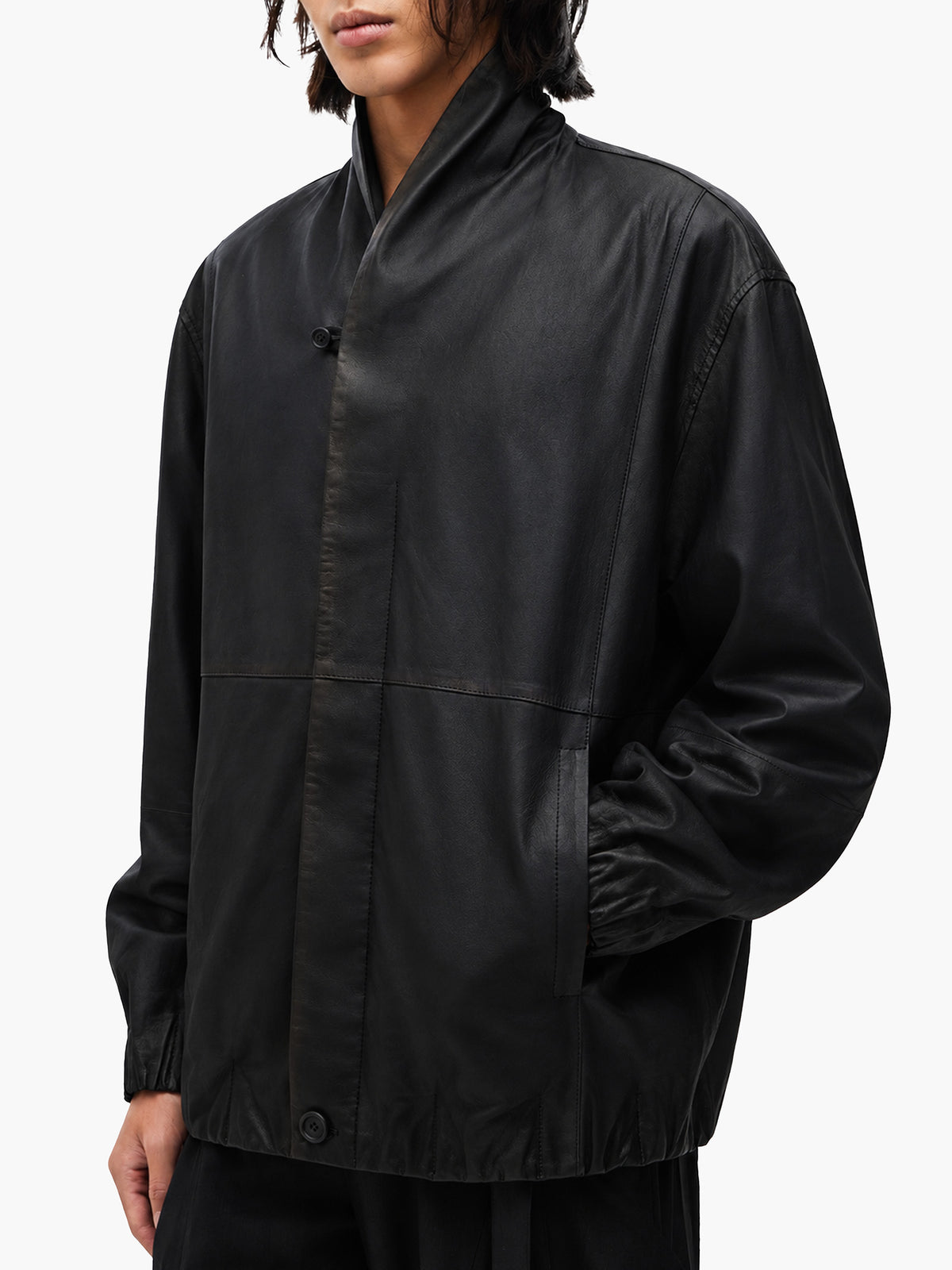 Jiyong Kim - Goat Skin Shawl-Collar Bomber (Black) product image 6 | TRAB K-Fashion Australia