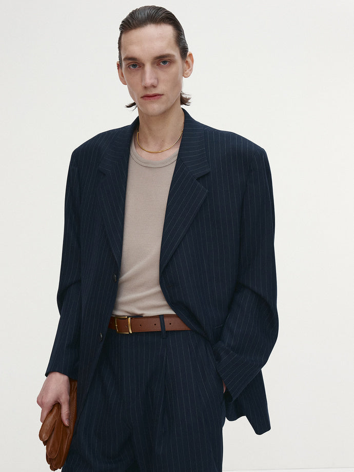 Tonywack - Striped Wool Oversized Tailored Jacket (Navy Pinstripe) product image 5 | TRAB K-Fashion Australia