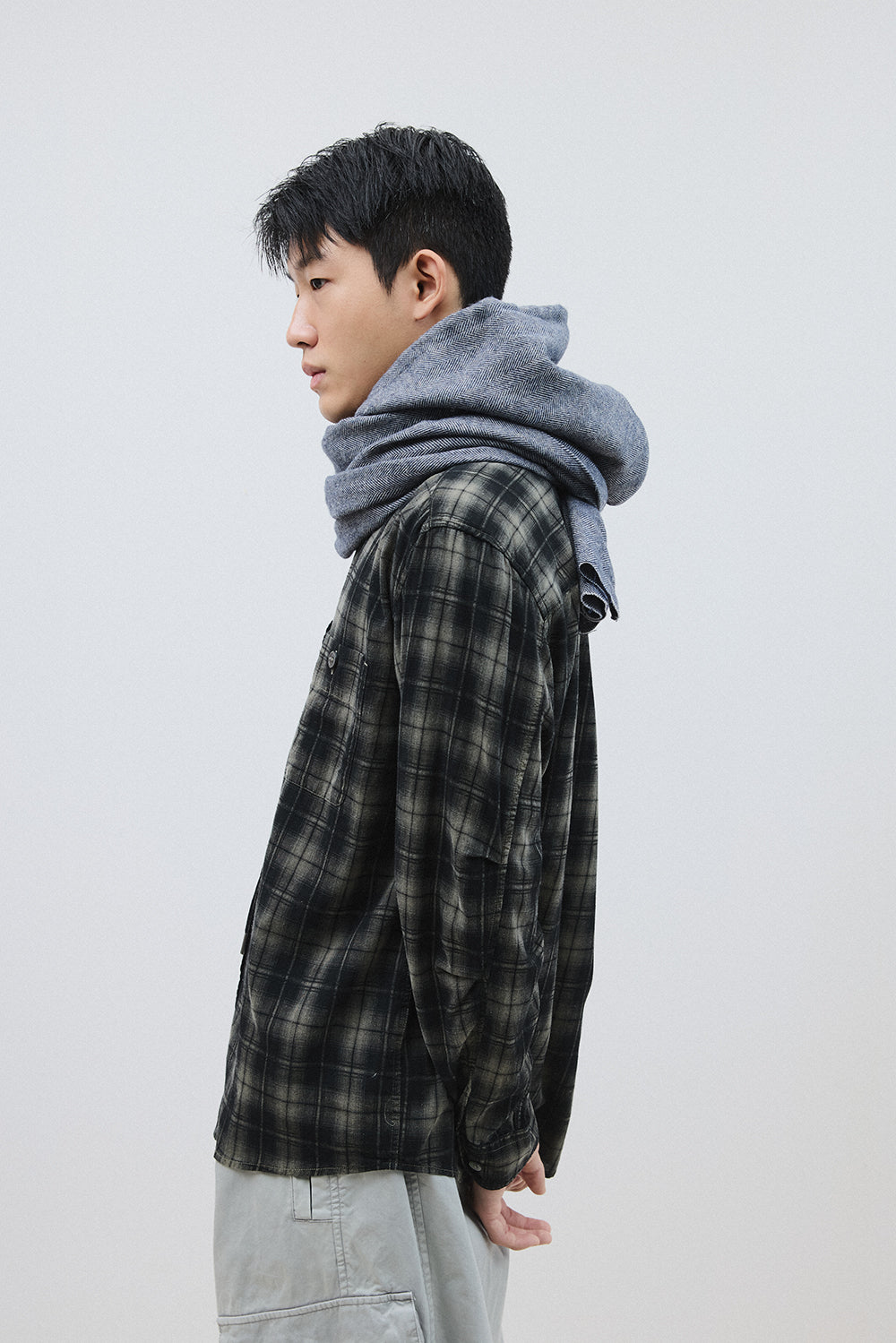 Hatchingroom - Hoodie Muffler Hairy Herringbone Blue (Grey) product image 8 | TRAB K-Fashion Australia