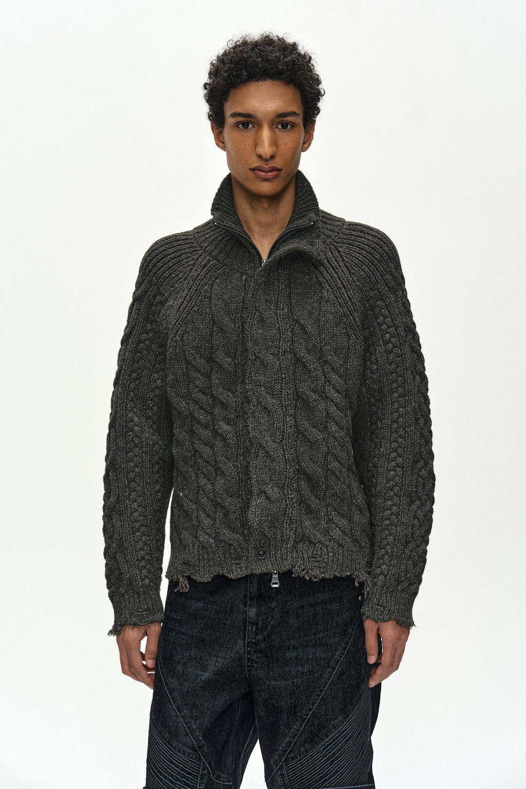 Andersson Bell - Fisherman Cable Zip-Up Sweater (Brown) product image 6 | TRAB K-Fashion Australia