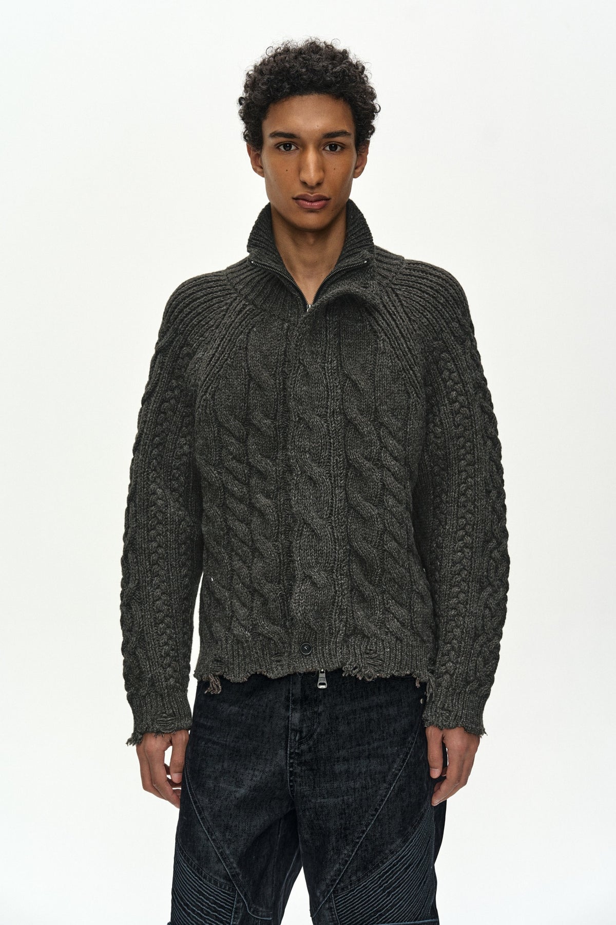 Andersson Bell - Fisherman Cable Zip-Up Sweater (Brown) product image 6 | TRAB K-Fashion Australia