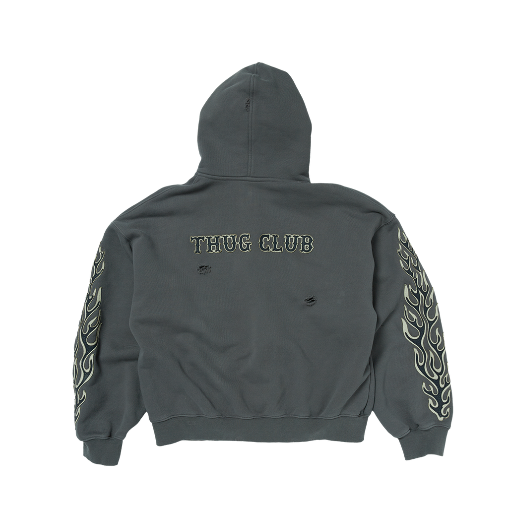 Thug Club - Leather Flame Hooded Zip-Up (Grey) product image 2 | TRAB K-Fashion Australia