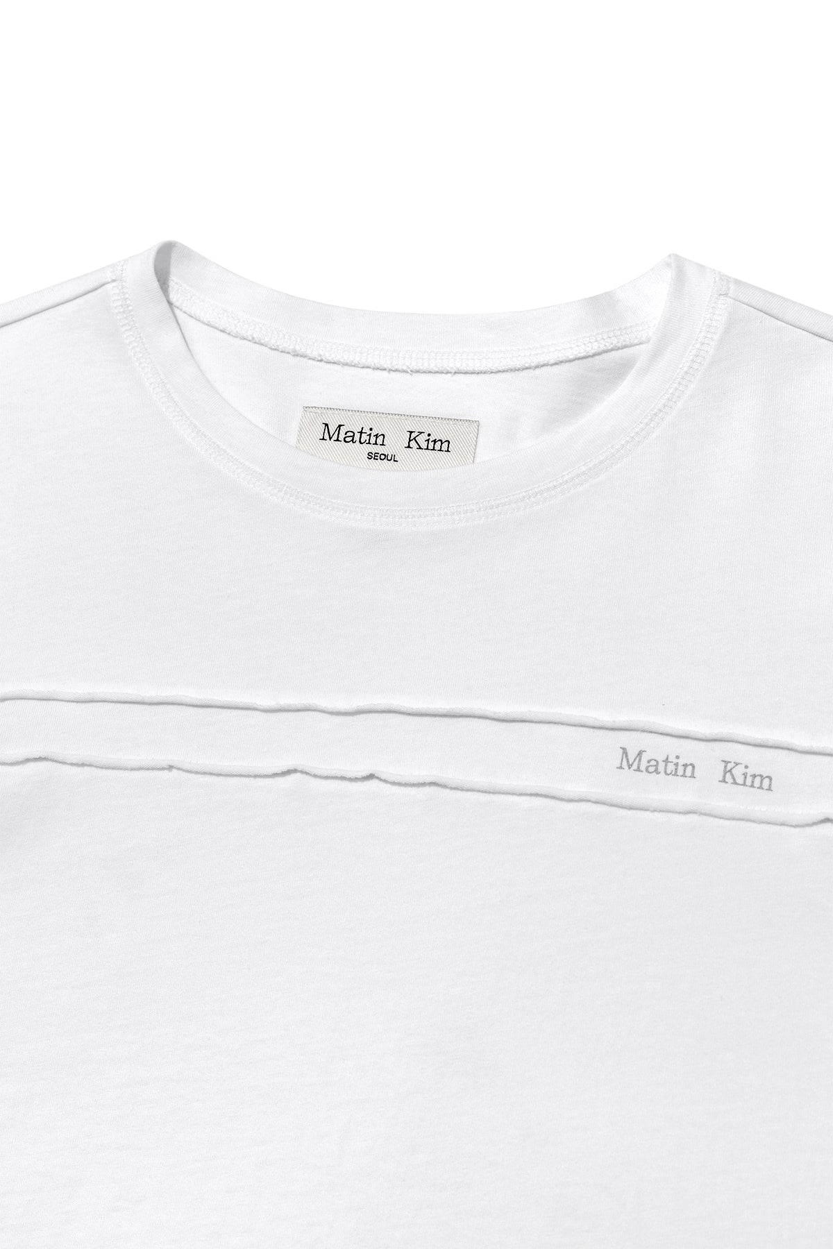 Matin Kim - Cut Line Detail Long Sleeve Logo Top (White) product image 3 | TRAB K-Fashion Australia