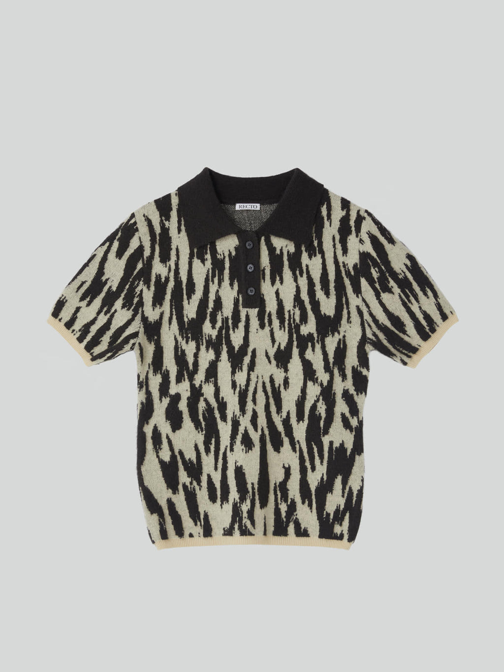 Recto - Leopard Jacquard Polo Knit Top (Dark Brown) product image 10 | TRAB K-Fashion Australia