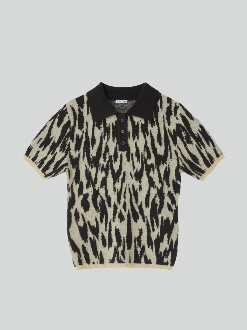 Recto - Leopard Jacquard Polo Knit Top (Dark Brown) product image 10 | TRAB K-Fashion Australia