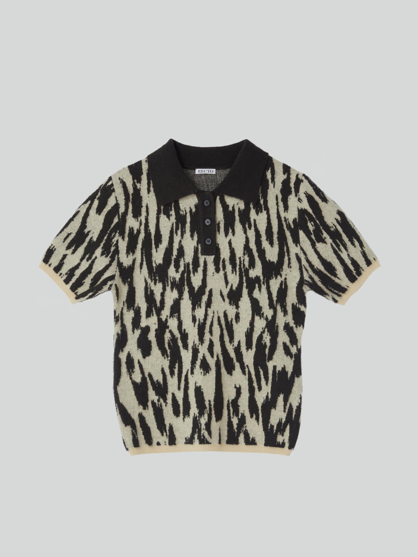 Recto - Leopard Jacquard Polo Knit Top (Dark Brown) product image 10 | TRAB K-Fashion Australia