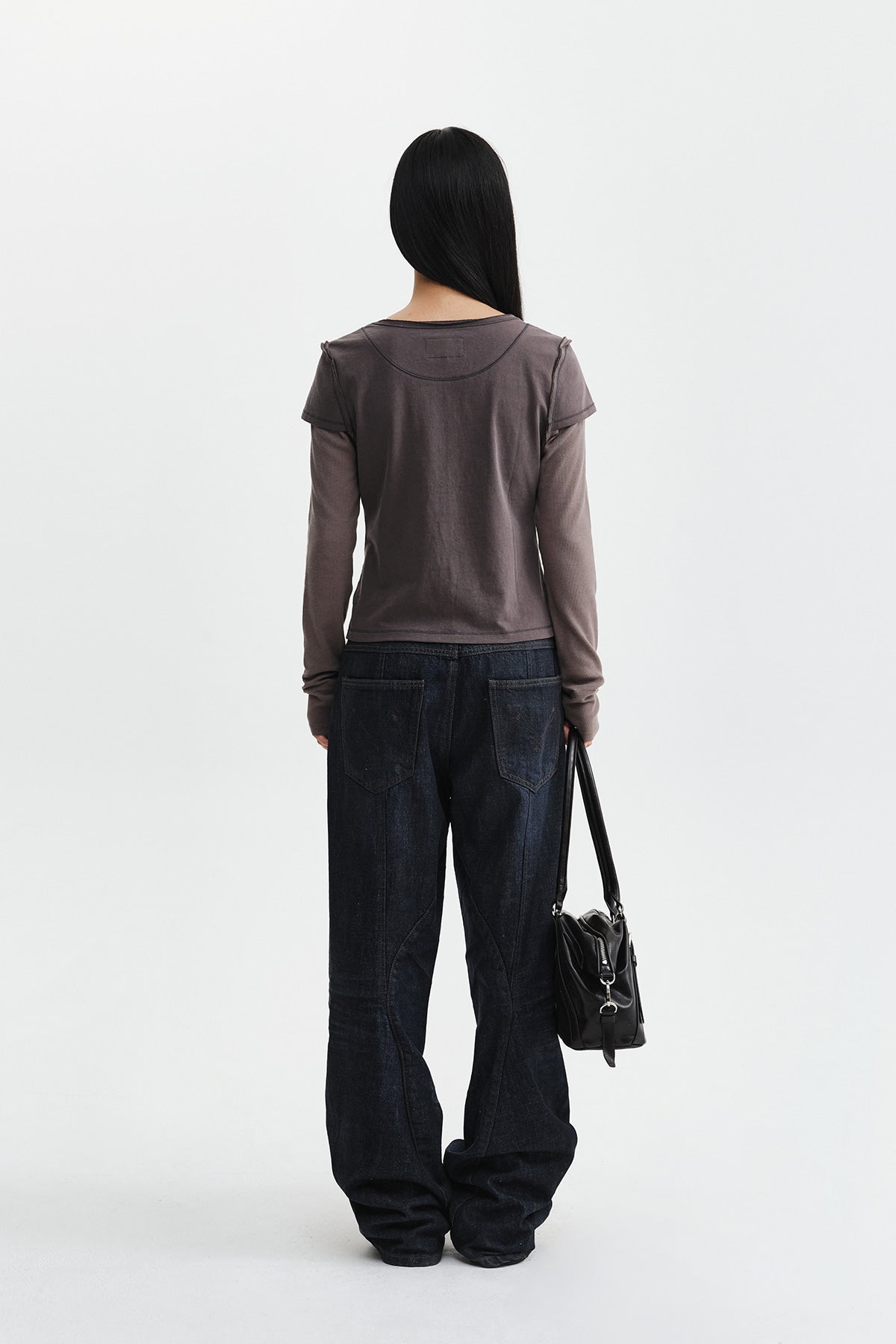 Matin Kim - Faded Color Block Layered Button Top (Cocoa) product image 8 | TRAB K-Fashion Australia