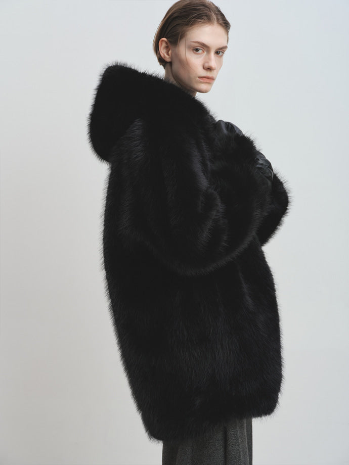 Tonywack - Faux Fur Hooded Half Coat (Black) product image 1 | TRAB K-Fashion Australia