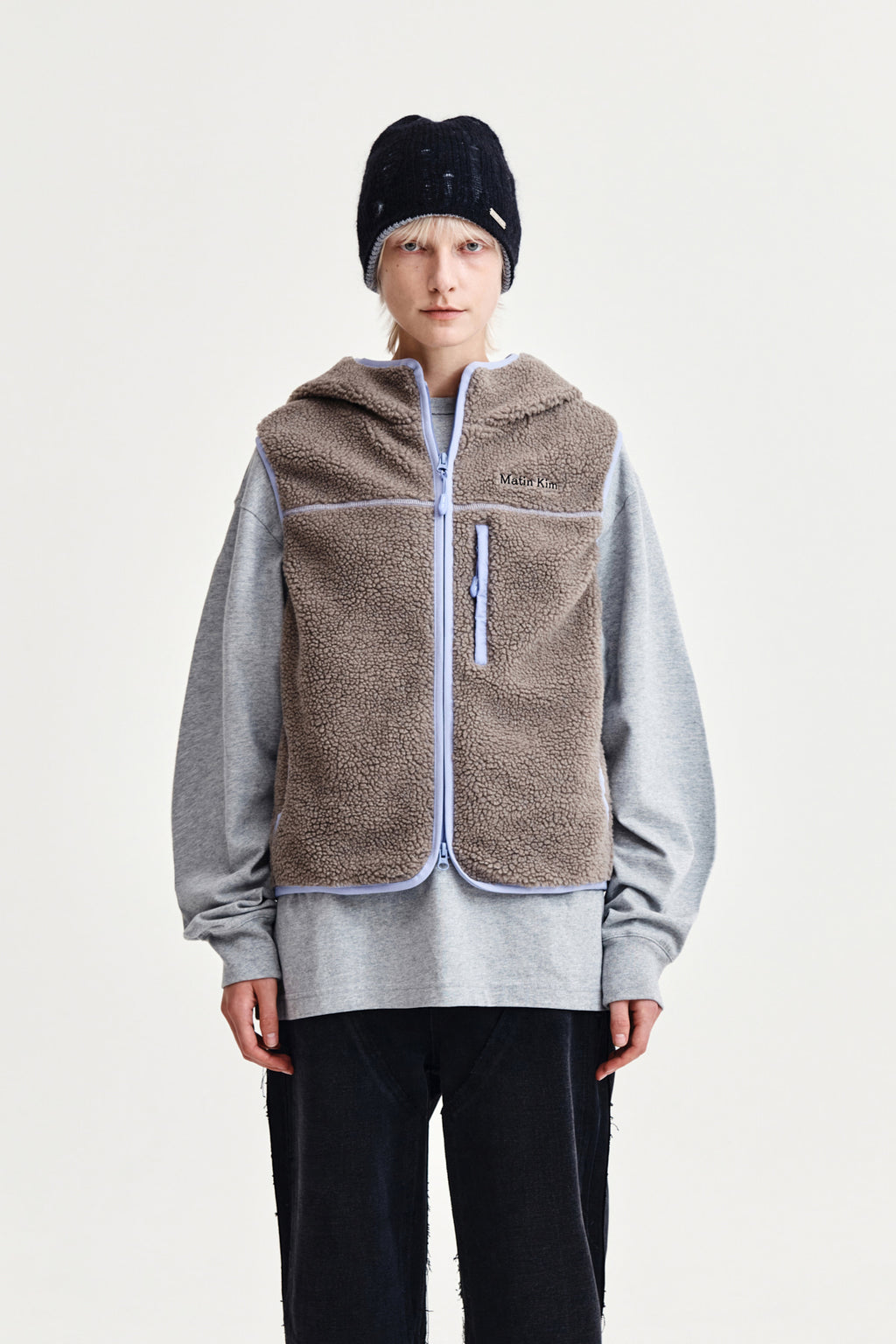 Matin Kim - Fleece Hoody Vest (Grey) product image 1 | TRAB K-Fashion Australia