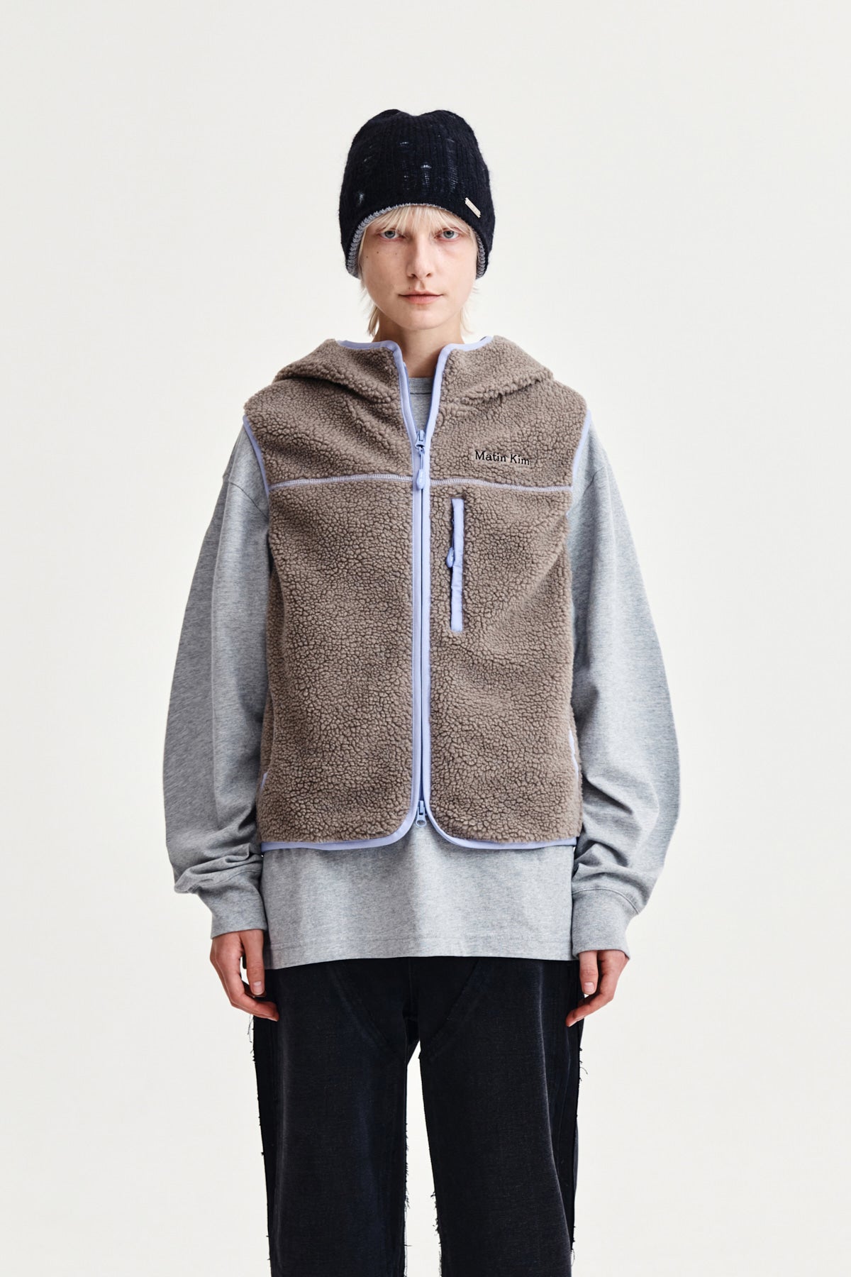 Matin Kim - Fleece Hoody Vest (Grey) product image 1 | TRAB K-Fashion Australia