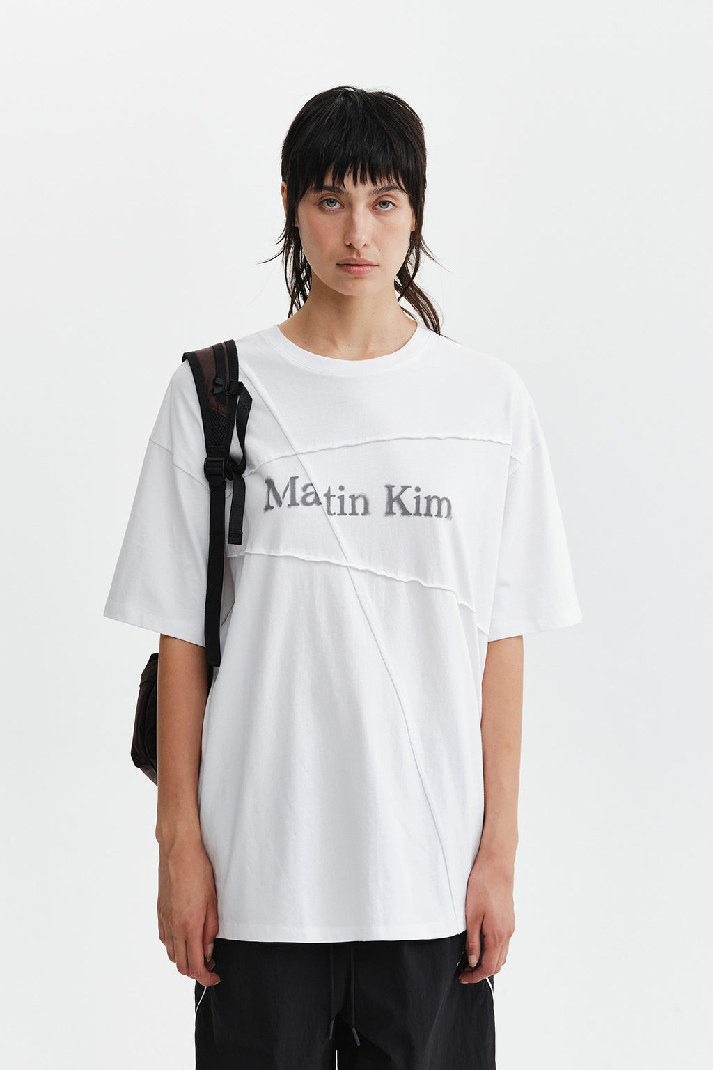 Matin Kim - Diagonal Cut Logo Top (White) product image 11 | TRAB K-Fashion Australia