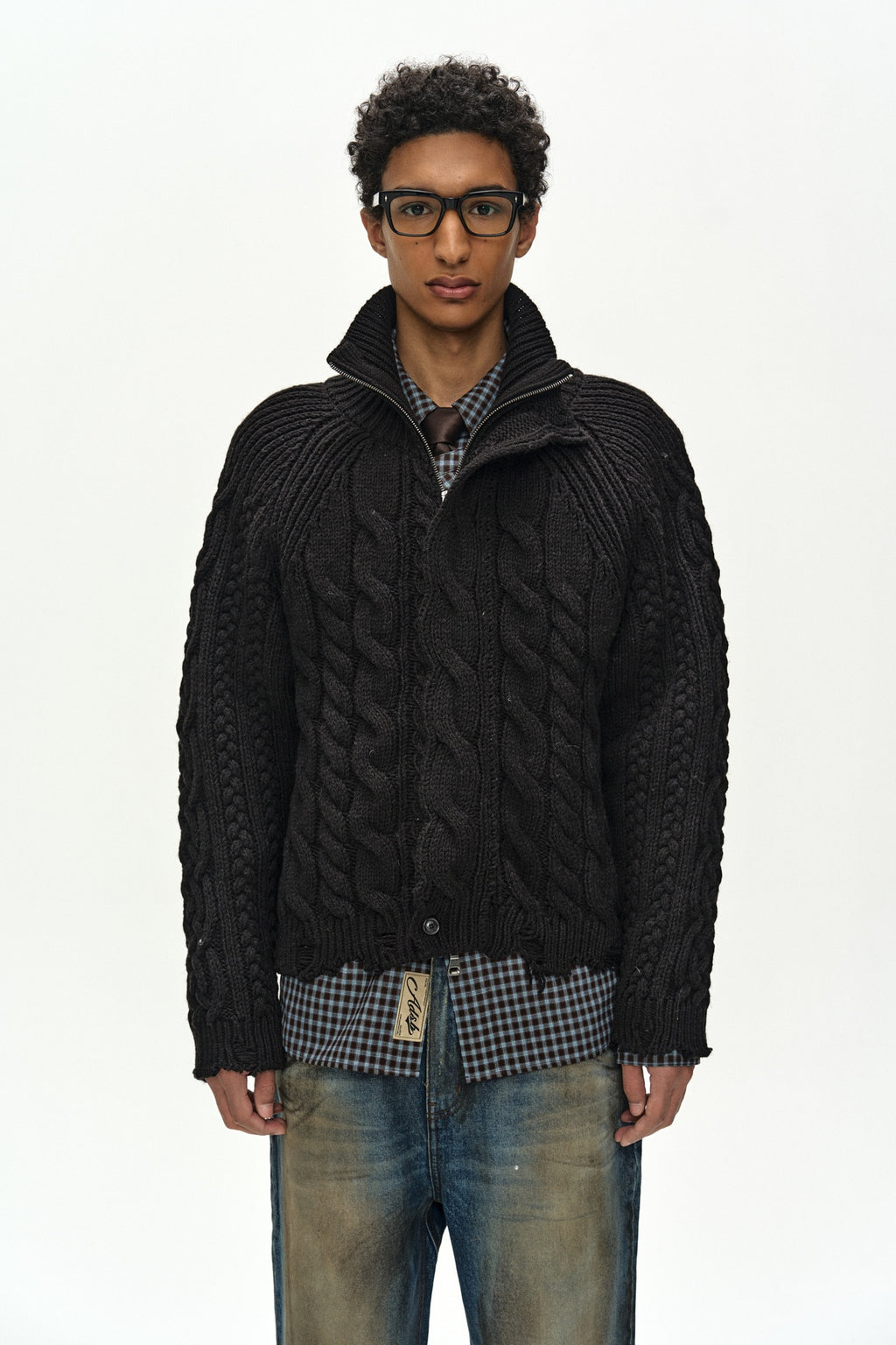 Andersson Bell - Fisherman Cable Zip-Up Sweater (Black) product image 4 | TRAB K-Fashion Australia