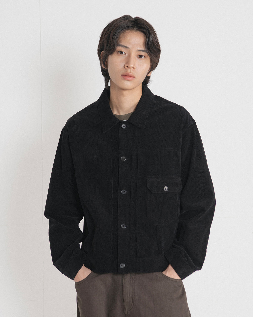 Brownyard - Washed Corduroy Trucker Jacket (Black) product image 1 | TRAB K-Fashion Australia