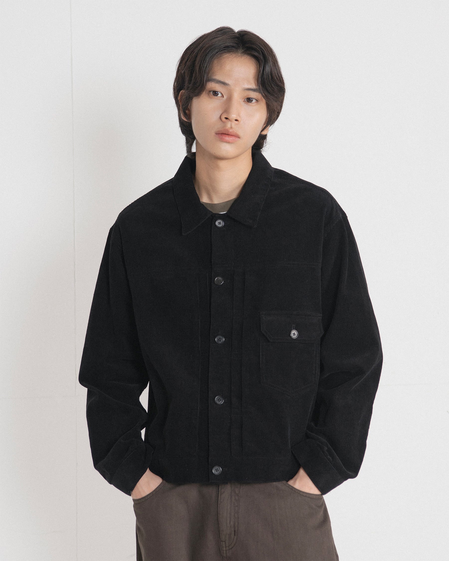 Brownyard - Washed Corduroy Trucker Jacket (Black) product image 1 | TRAB K-Fashion Australia
