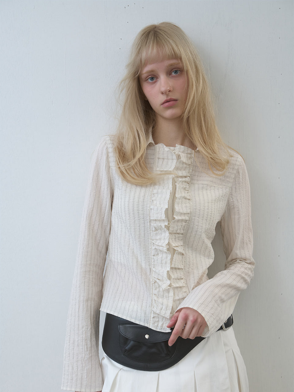 Kijun - Ruffle Detail Shirt (Light Beige) product image 1 | TRAB K-Fashion Australia