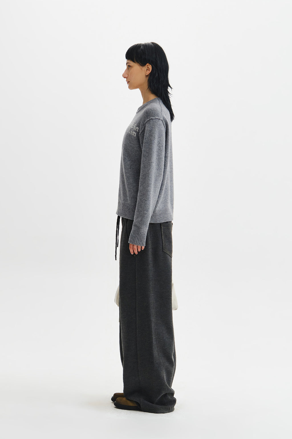 Matin Kim - Grid Logo Cashmere Blended Knit Pullover (Grey) product image 7 | TRAB K-Fashion Australia