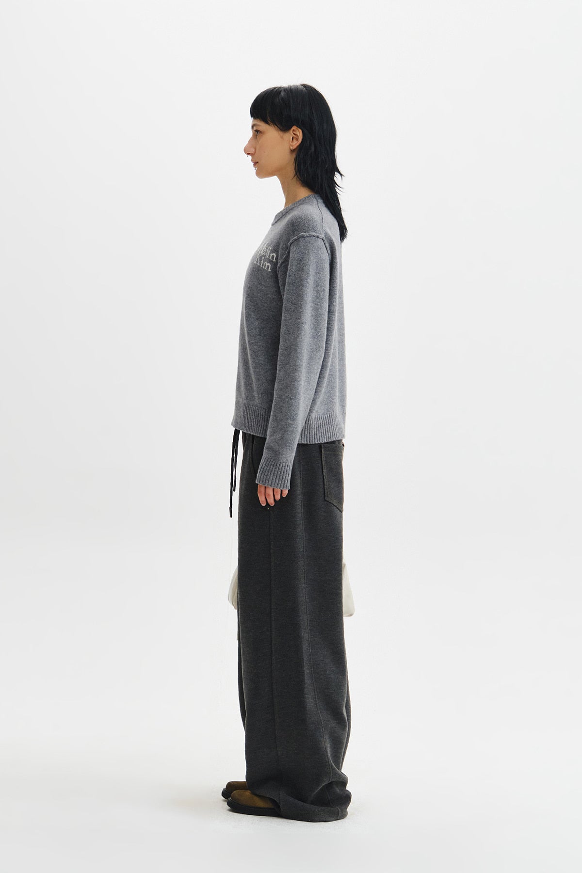 Matin Kim - Grid Logo Cashmere Blended Knit Pullover (Grey) product image 7 | TRAB K-Fashion Australia
