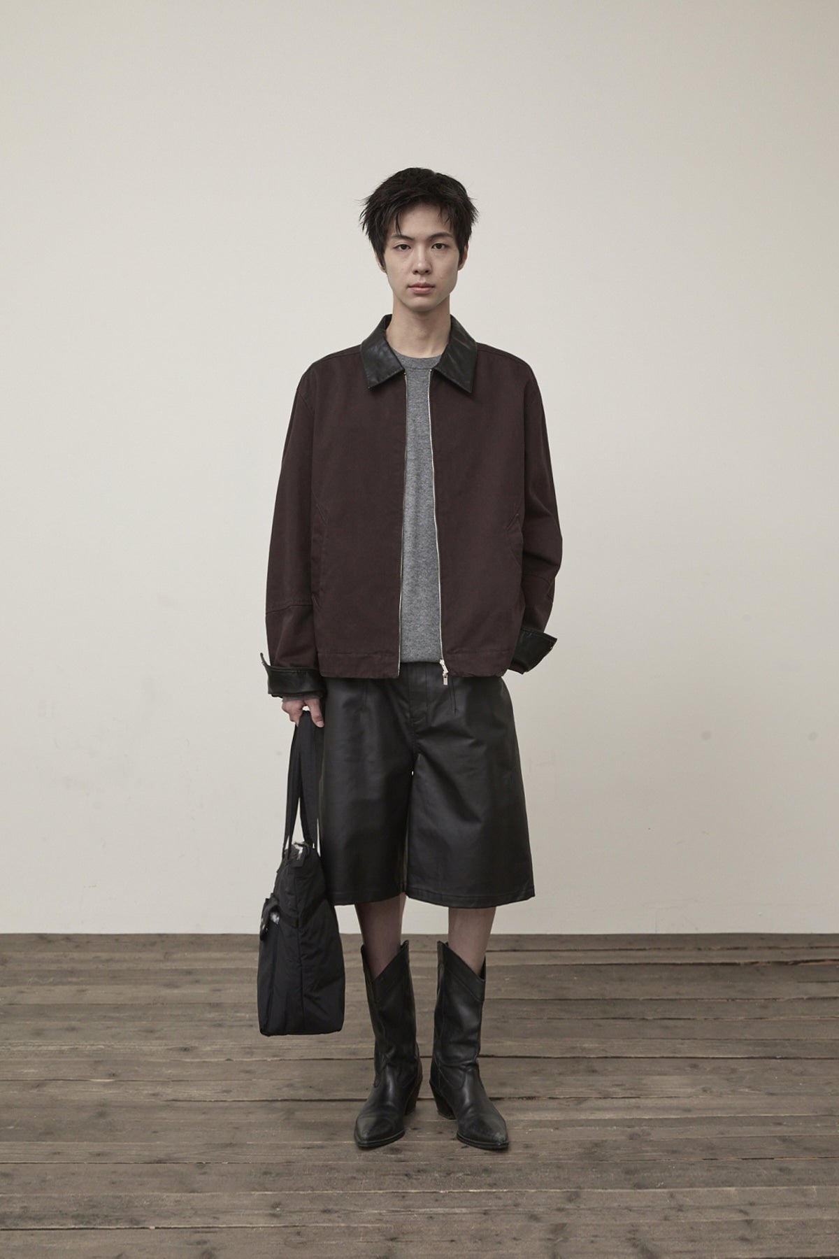 Matin Kim - Leather Collar Point Work Jacket (Dark Brown) product image 8 | TRAB K-Fashion Australia