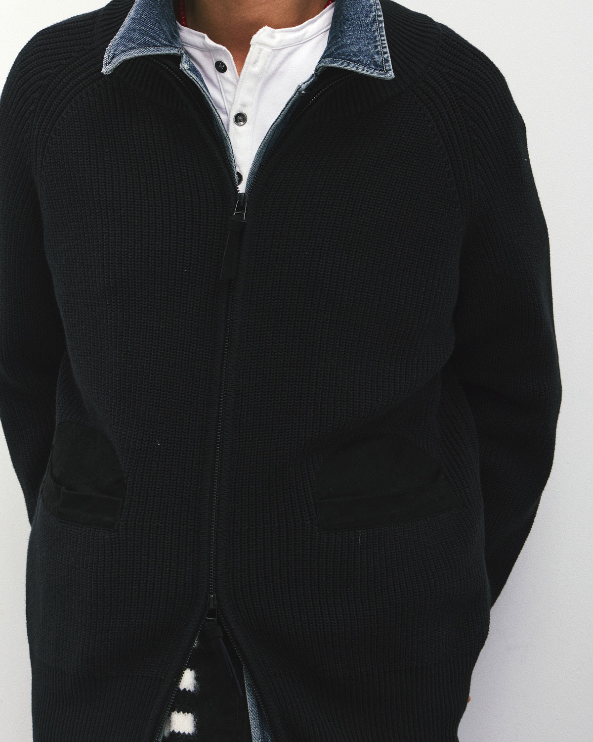 Eastlogue - Leather Patch Drivers Zip-up Knit (Black) product image 3 | TRAB K-Fashion Australia