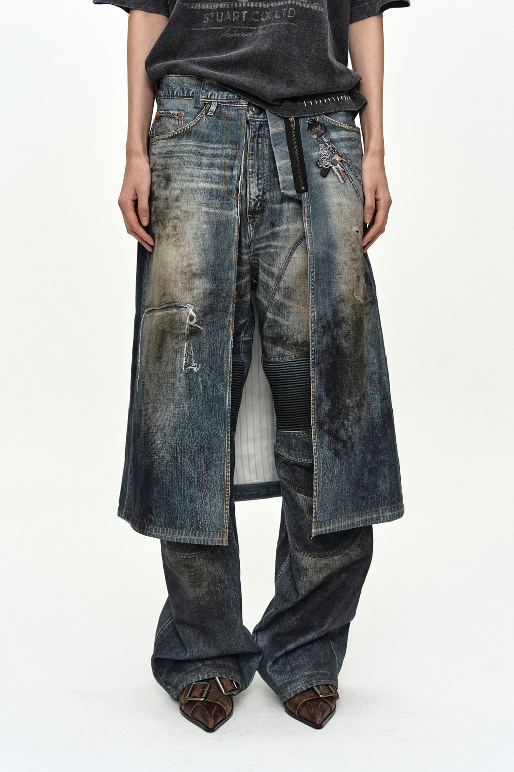 Andersson Bell - Denim Trompe-L'oeil Graphic Wrap Skirt (Mid Blue) product image 4 | TRAB K-Fashion Australia