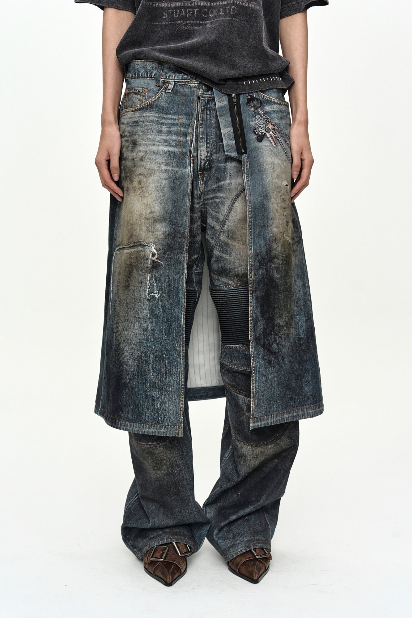 Andersson Bell - Denim Trompe-L'oeil Graphic Wrap Skirt (Mid Blue) product image 4 | TRAB K-Fashion Australia