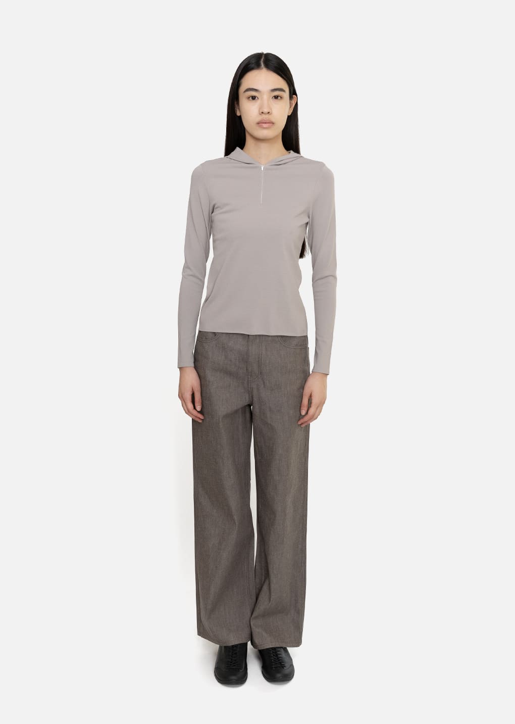Amomento - Half Zip-up Knit Hoodie (Grey Beige) product image 2 | TRAB K-Fashion Australia
