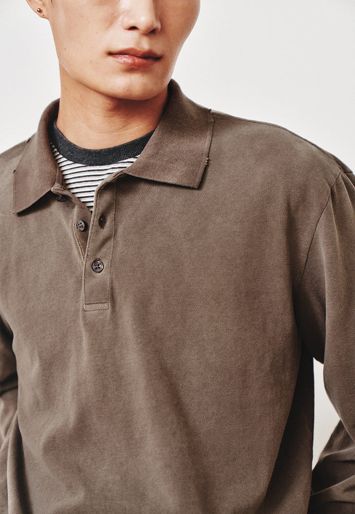 Art if acts - Damaged Pique Polo Shirt (Mud Brown) product image 5 | TRAB K-Fashion Australia