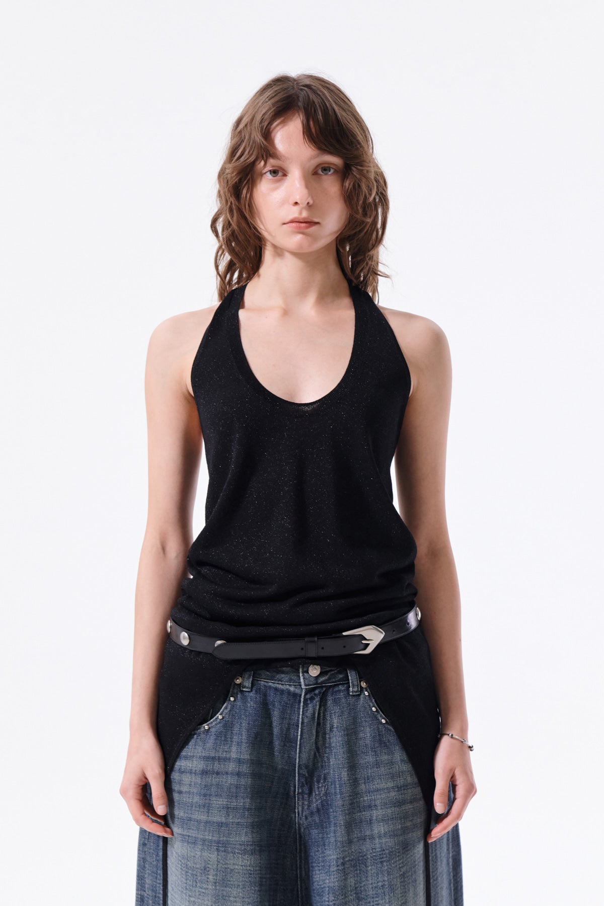 Matin Kim - Layered Tie Halter Neck Knit Top (Black) product image 12 | TRAB K-Fashion Australia