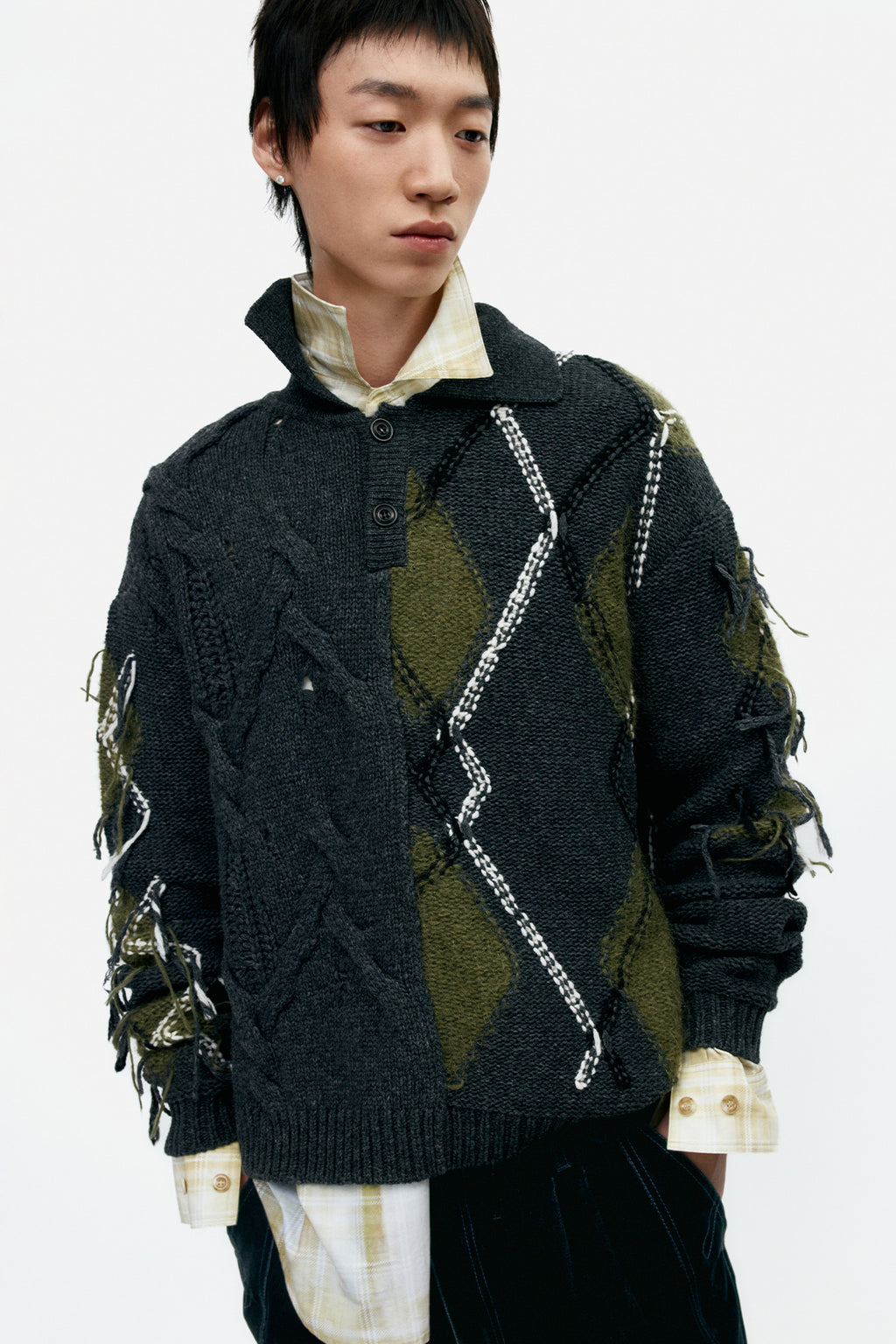 Andersson Bell - Argyle Fisherman Polo Sweater (Charcoal) product image 4 | TRAB K-Fashion Australia
