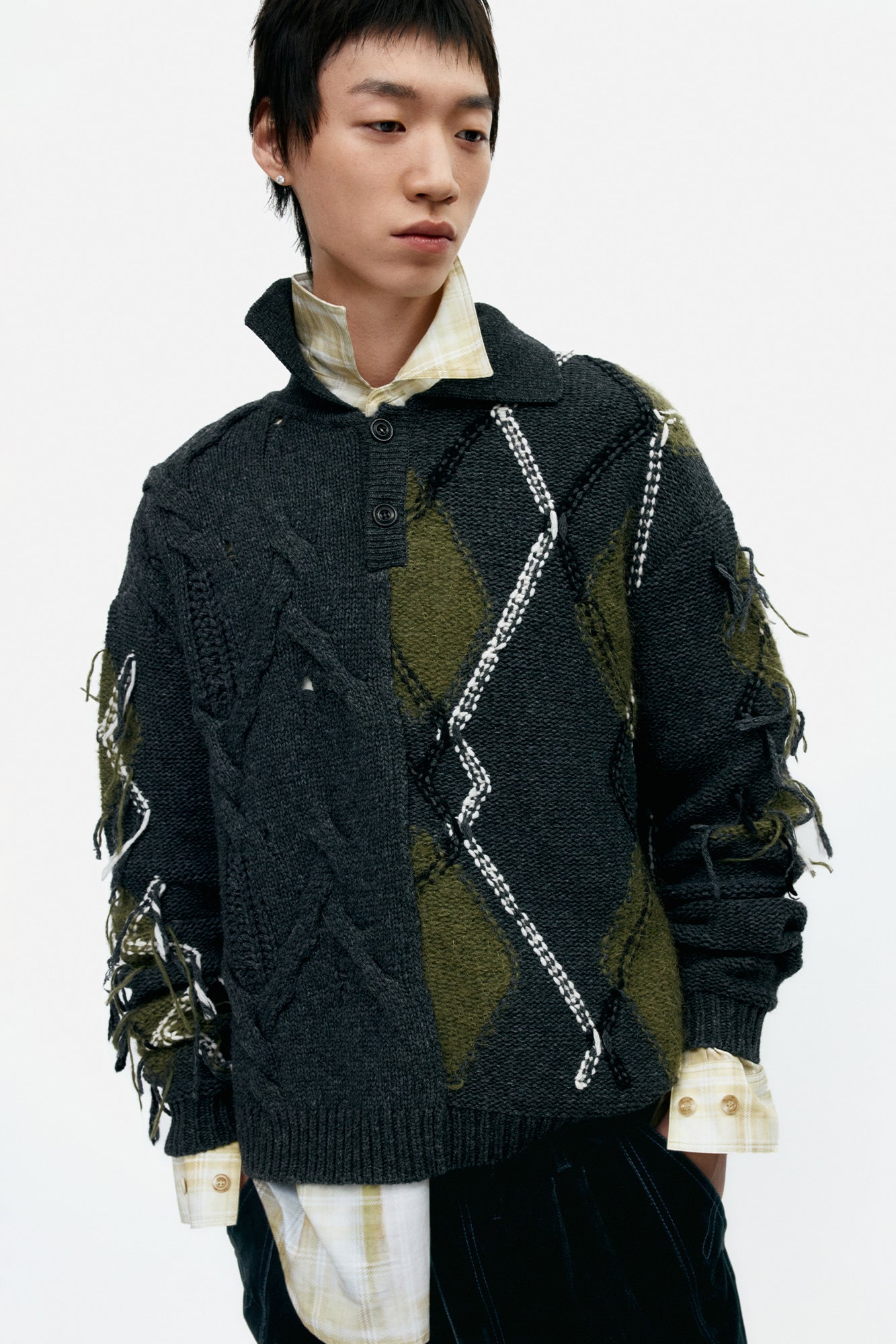 Andersson Bell - Argyle Fisherman Polo Sweater (Charcoal) product image 4 | TRAB K-Fashion Australia