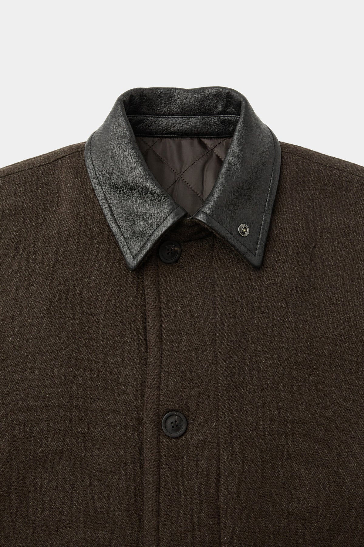 Coor - Trimming Leather Patchwork Coat (Dark Green) product image 5 | TRAB K-Fashion Australia