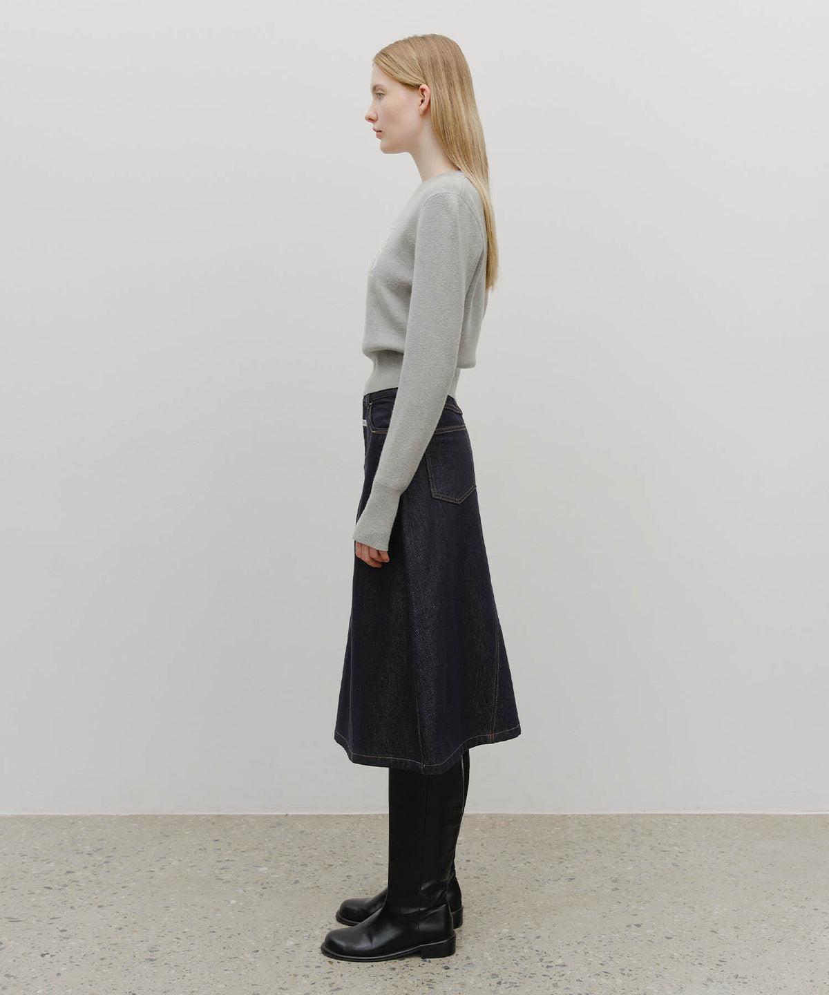 Marithe & Francois Girbaud - A-line Denim Midi Skirt (Dark Blue) product image 3 | TRAB K-Fashion Australia