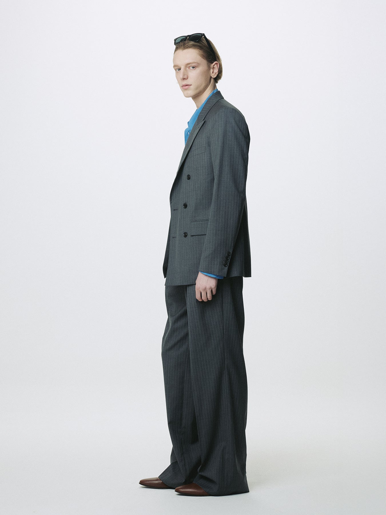 Tonywack - Striped Wool Double-Breasted Tailored Jacket (Grey Stripe) product image 3 | TRAB K-Fashion Australia