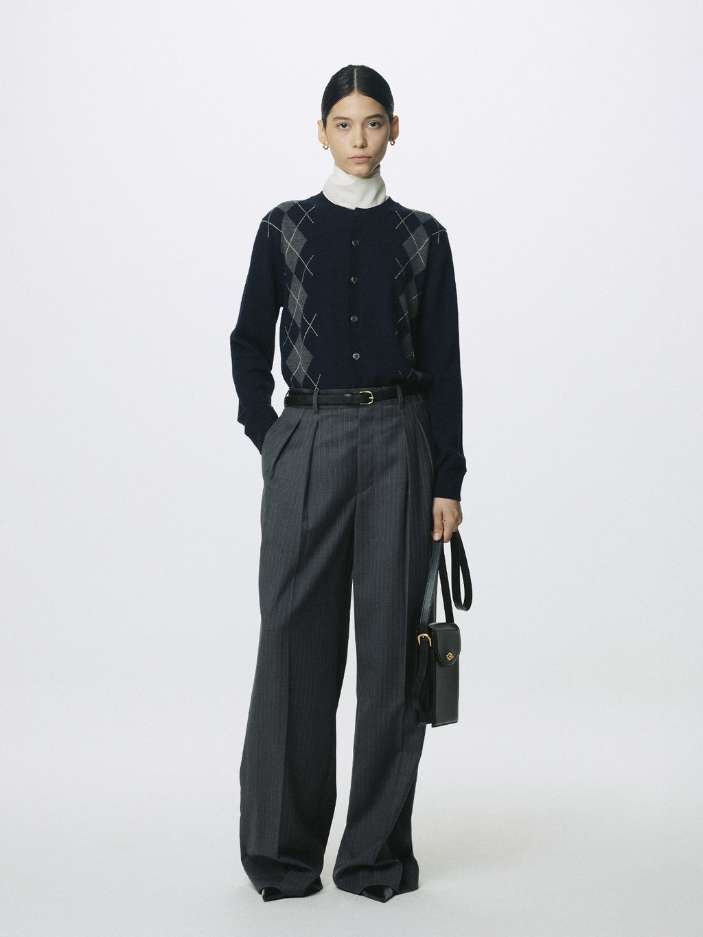 Tonywack - Striped Wool Double-Pleated Wide Trousers (Grey Stripe) product image 1 | TRAB K-Fashion Australia