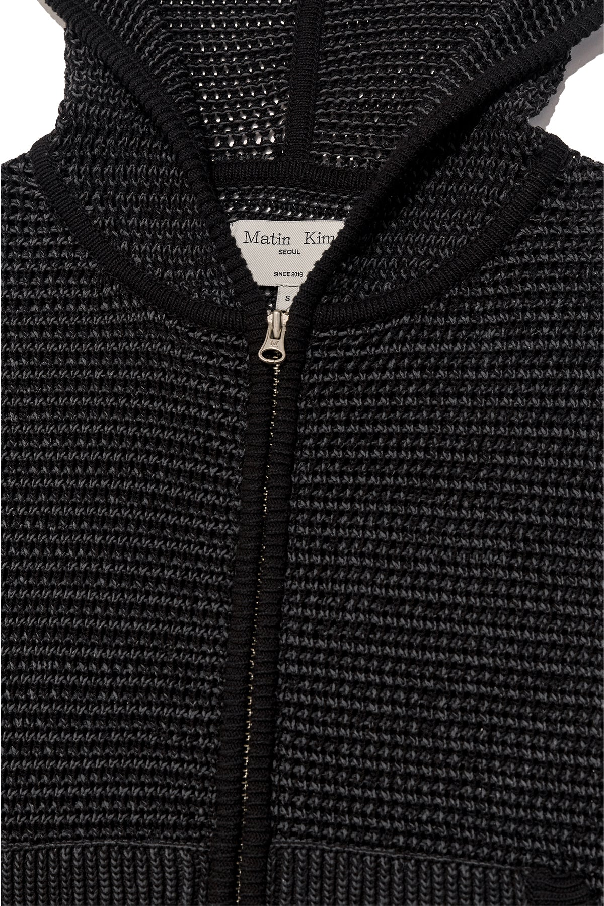 Matin Kim - Two Tone Mesh Knit Hoody Zip Up (Black) product image 3 | TRAB K-Fashion Australia