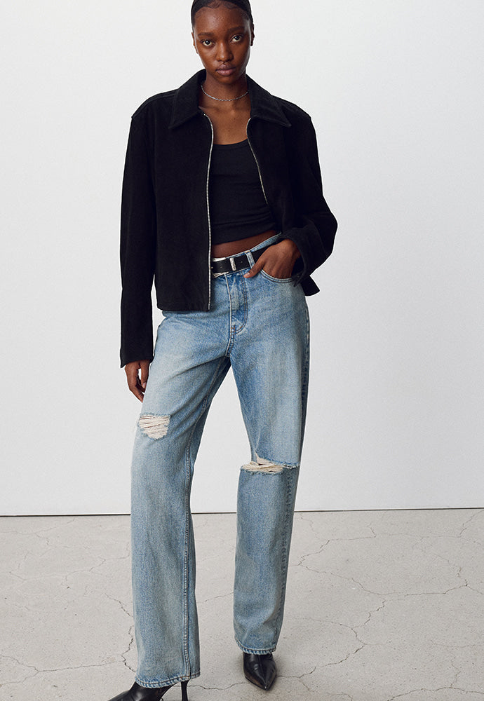 Tonywack - Suede Zippered Blouson Jacket (Black) product image 1 | TRAB K-Fashion Australia