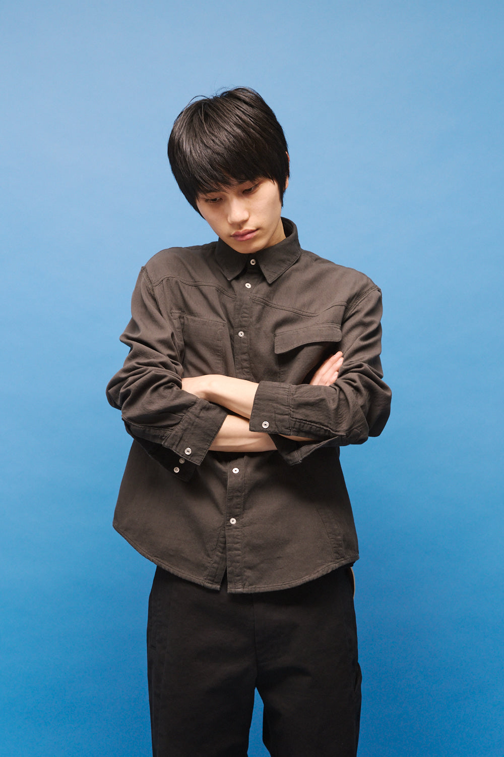 Hatchingroom - Reverse Western Shirt Gauze (Over Dyed Green Charcoal) product image 16 | TRAB K-Fashion Australia