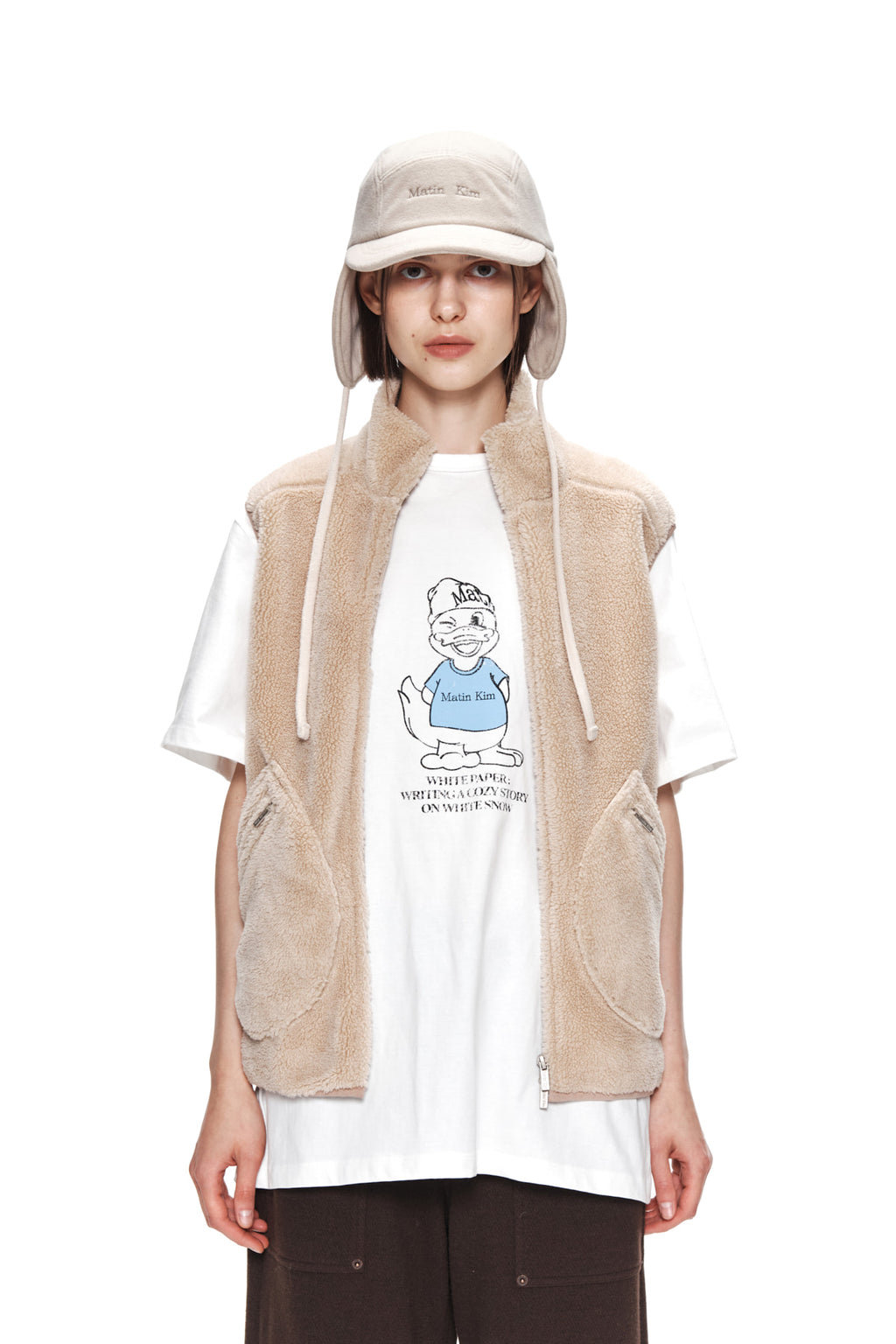 Matin Kim - Round Pocket Fleece Vest (Beige) product image 10 | TRAB K-Fashion Australia