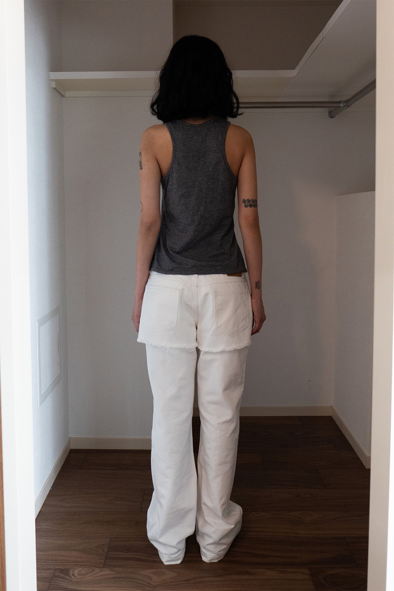Deinet - Layered Semi Bootscut Denim Pants (White) product image 3 | TRAB K-Fashion Australia