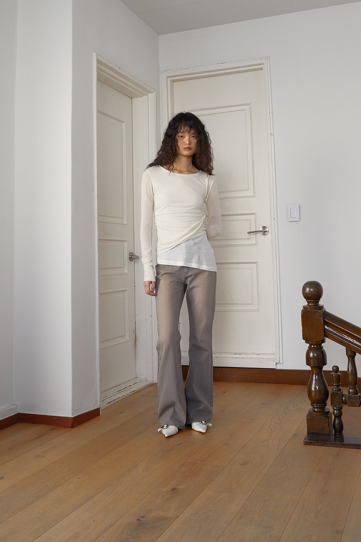 Matin Kim - Turn Up Detail Layered Top (Light Beige) product image 8 | TRAB K-Fashion Australia