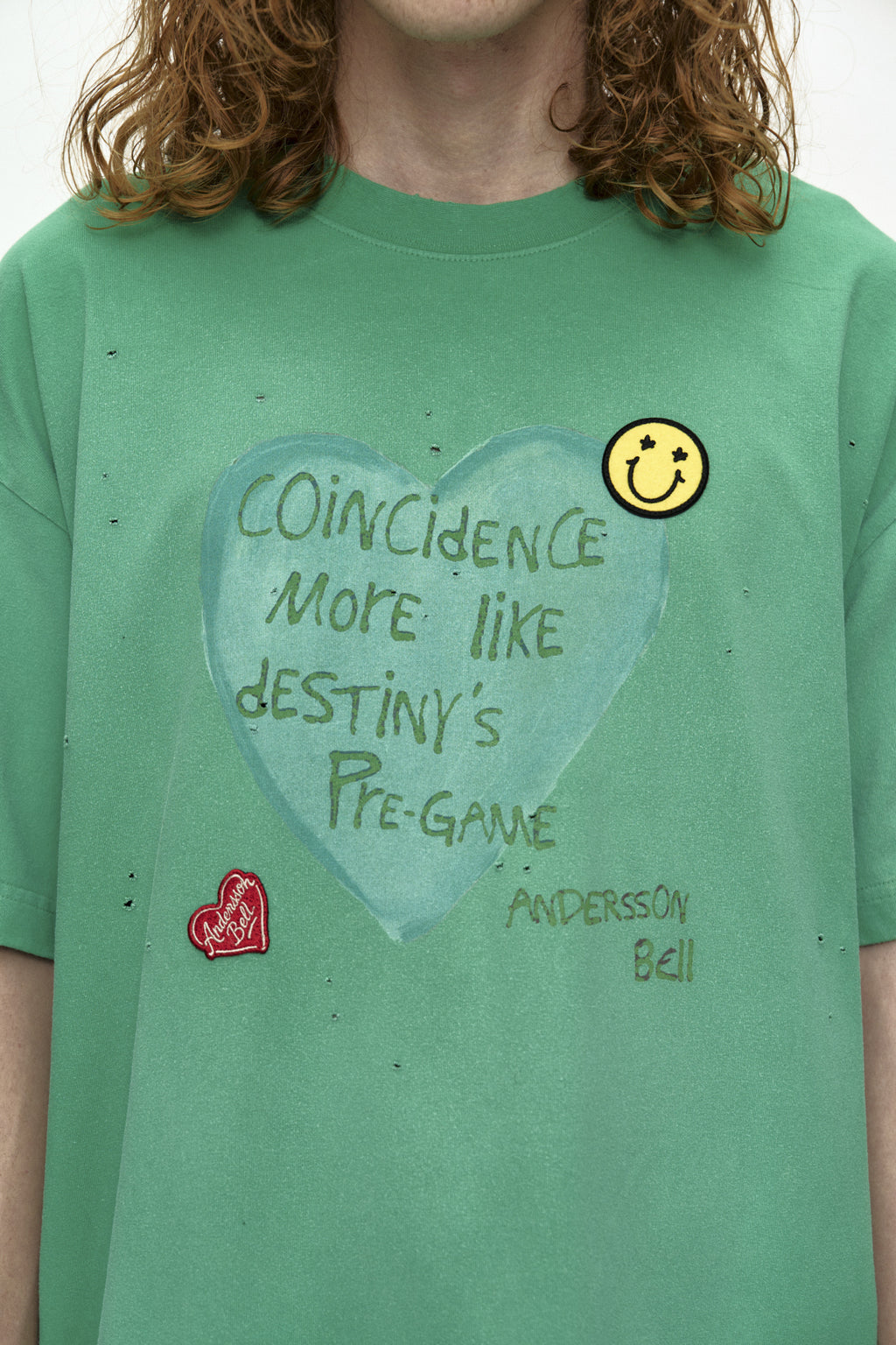 Andersson Bell - (essential) Unisex Spray Washed Heart Message T-Shirt (Green) product image 5 | TRAB K-Fashion Australia