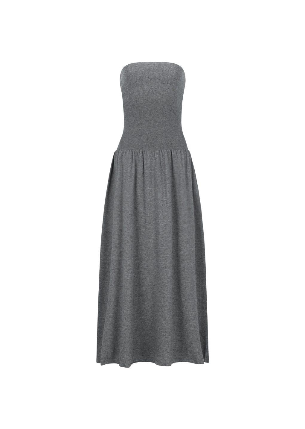 Amomento - Ribbed shirring knit maxi dress (Grey) product image 7 | TRAB K-Fashion Australia