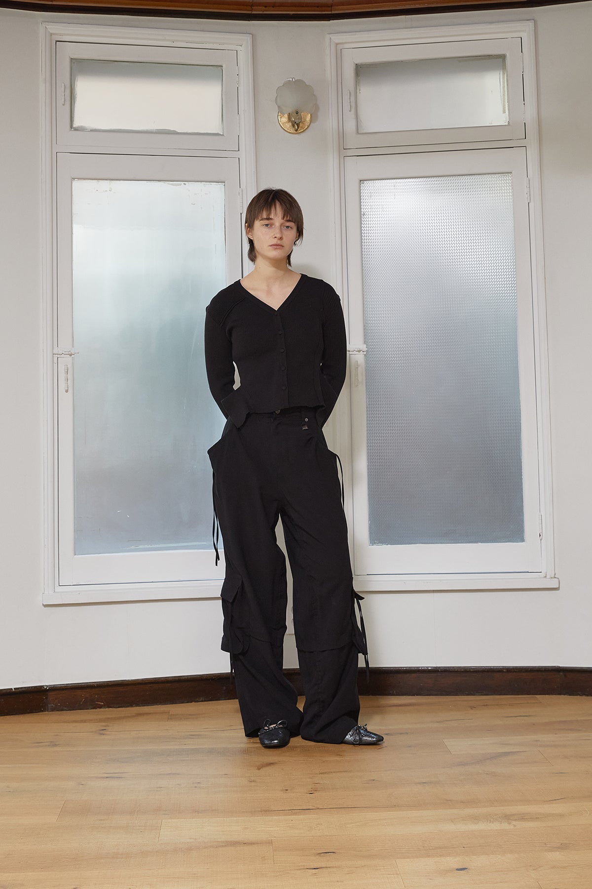 Matin Kim - Unbalance Cut Line Button Cardigan (Black) product image 10 | TRAB K-Fashion Australia